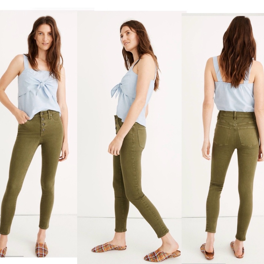 MADEWELL  Stylish Olive Green Button-Up Skinny crop  Jeans
